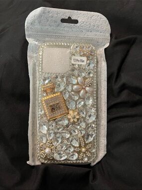 Crystal Floral Bling Phone Case for 13 Pro Max with Gold Accents
